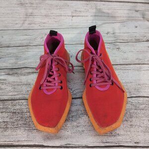 John Fluevog Vegan Vogs Shoes Red Orange Pink Lace-Up Square Toe – Unisex M9/W11